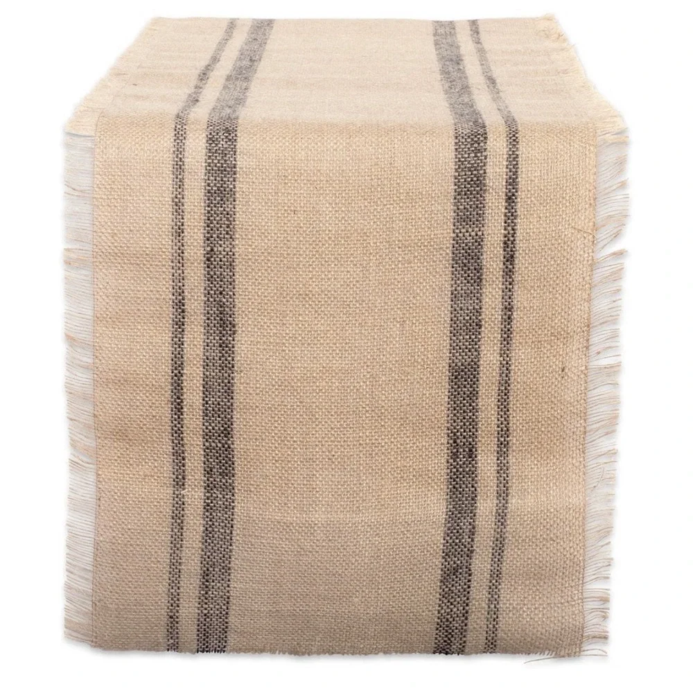 Jute Burlap Table Runner 14x72 Double Border Gray Lot of 2